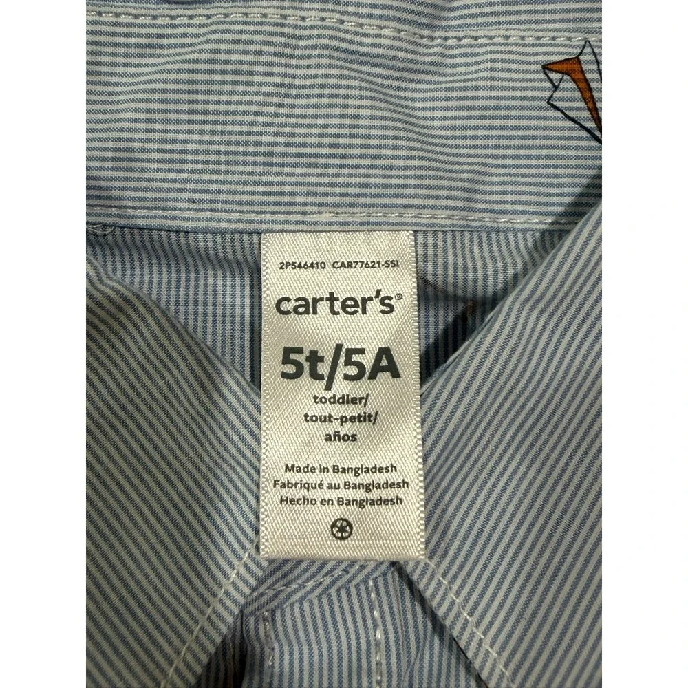Carters Toddler Boys Blue Pinstripe Paper Airplane Button Down Shirt 5T 2P546410